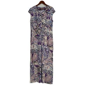 Chico's Dress Women Large 2 Multi Purple Maxi Stretch Paisley Comfy Cottage Boho